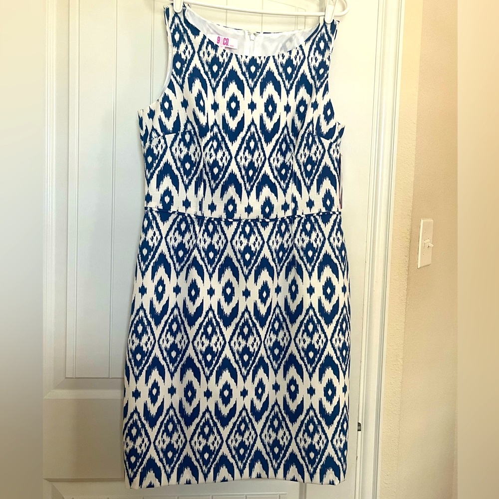 NYT Fresh blue and white patterned sheath